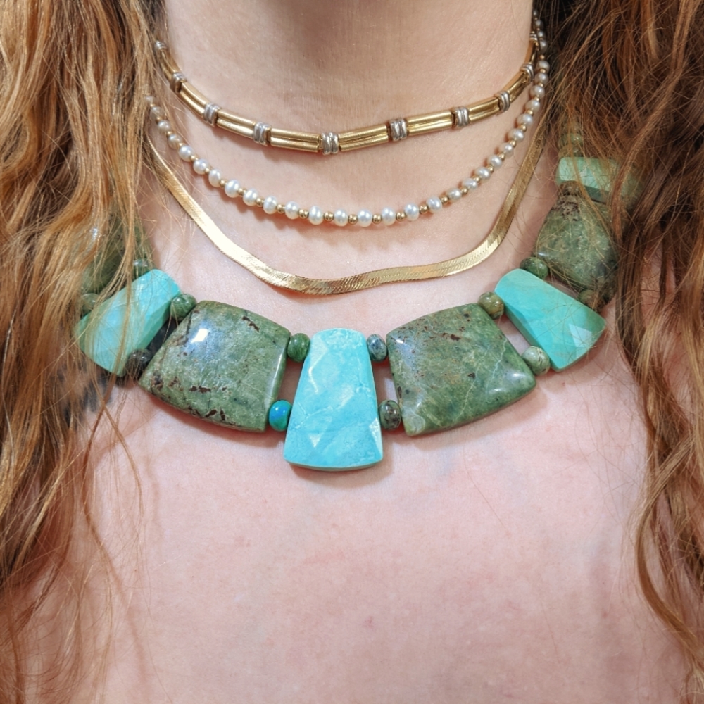 Green Opal and Variscite Gemstone Necklace Jay King - Picture 2 of 12